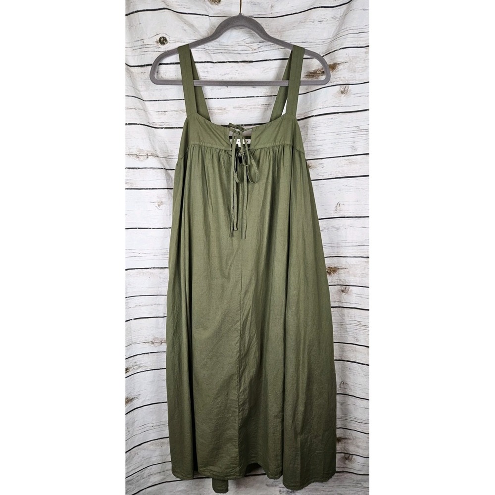 Xirena Olive Green Kynsley Shift Dress S Midi 100% Cotton NEW Pockets Sleeveless